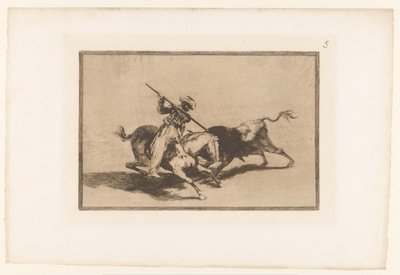 Caccia al toro a cavallo (Stierengevechten, La Taureaumachie, La Tauromaquia) da Francisco de Goya