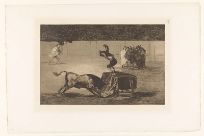 Stierenvechter staand op een tafel in de arena da Francisco de Goya