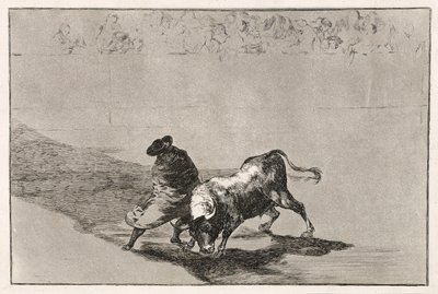 Lo studente intelligente di Falces infuria il toro muovendosi avvolto nel suo mantello, 1814-16 da Francisco de Goya