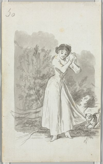 Giovane donna che si torce le mani sul corpo nudo di un uomo (verso) da Francisco de Goya