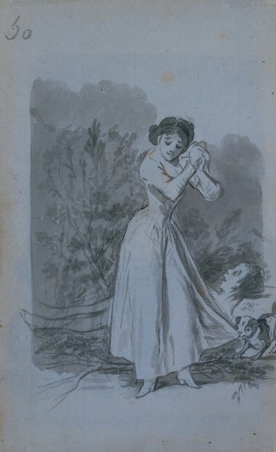 Giovane donna che si torce le mani sopra il corpo nudo di un uomo (verso), 1796-97 da Francisco de Goya