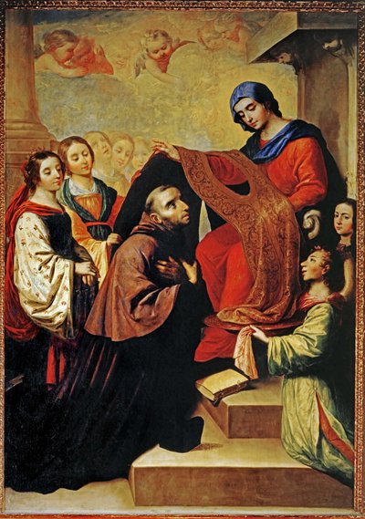 La discesa della Vergine Maria per premiare la scrittura di San Ildefonso di Toledo... (dipinto su tela) da Francisco de Zurbaran
