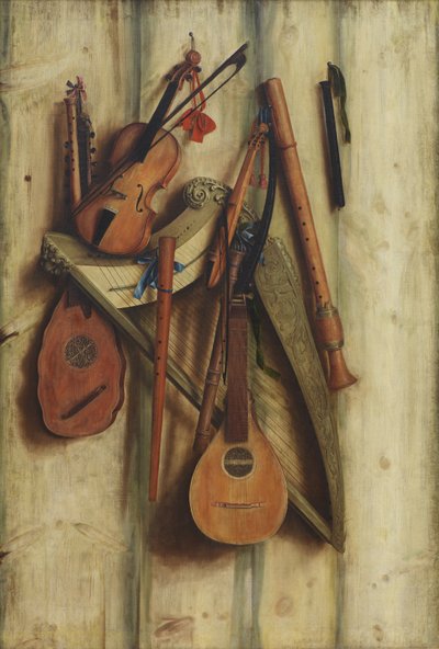 Partizione del tavolo con strumenti musicali. Trompe l