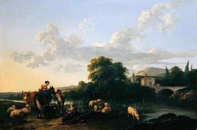 Contadini e bestiame in un paesaggio italiano da Franciscus Xaverius Xaverij