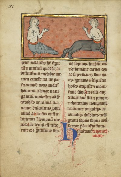 Una sirena e un centauro da un bestiario Ms Ludwig XV 4, fol. 81v, c.1280-1300 da Franco Flemish School