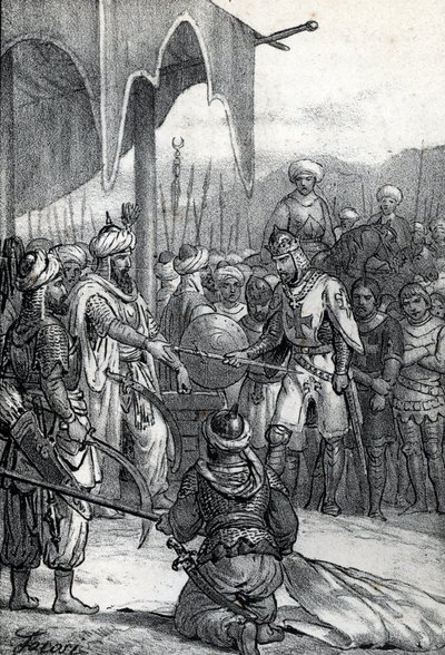 Settima Crociata: Re Luigi IX fatto prigioniero alla Battaglia di Fariskur il 6 aprile 1250 Disegno da 