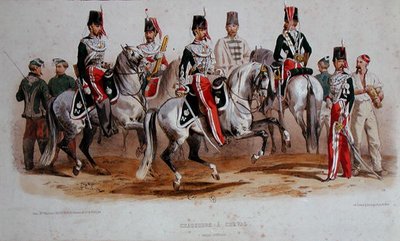 Cavalieri francesi al tempo del Secondo Impero da Francois Hippolyte (after) Lalaisse