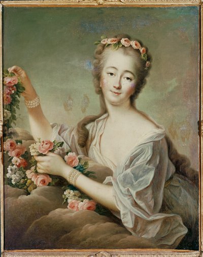 Madame Du Barry, amante di Luigi XV, nelle vesti della dea Flora ... (dipinto su tela) da Francois-Hubert Drouais