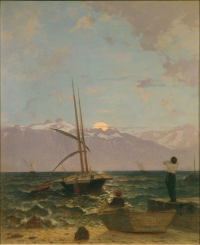 Il sorgere della luna sul lago di Ginevra da Francois-Louis-David Bocion