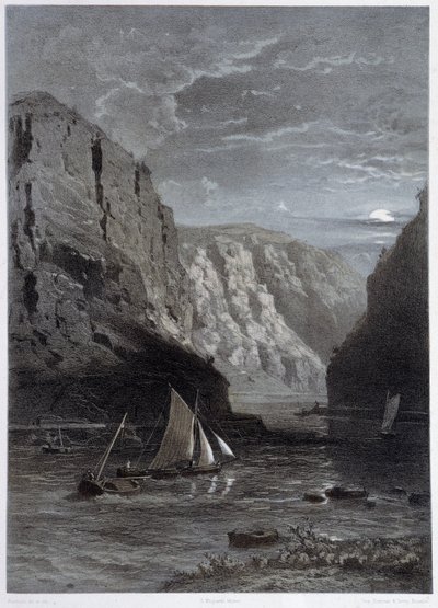 Paesaggio del Reno, Lurley - in "Il Reno monumentale e pittoresco", acquerello dal vero, litografie di Fourmais e Stroobant da Francois Stroobant