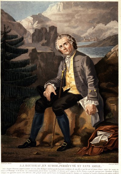 Jean Jacques Rousseau in Svizzera, perseguitato e senza asilo. Acquaforte di Charon da Boucher. XIX secolo. Parigi, Museo Carnavalet. da Francois (after) Boucher