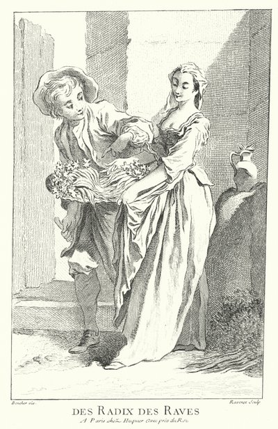 Venditore di ravanelli e rape (incisione) da Francois (after) Boucher