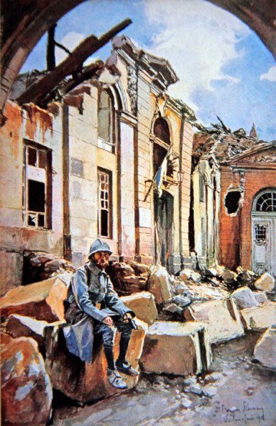 Battaglia di Verdun: Cortile del Palazzo Vescovile in rovina da Francois (after) Flameng