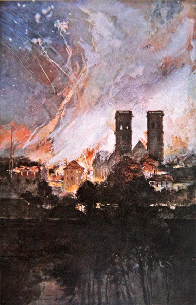 Battaglia di Verdun: Bombardamento tedesco di Verdun con proiettili incendiari da Francois (after) Flameng
