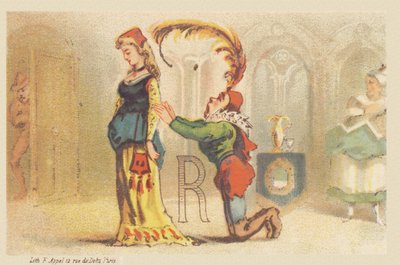 R (lettera mostrata da una signora e un valletto in ginocchio) da Francois Antoine Appel