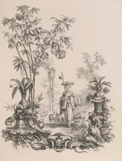 Giovane Cinese che Cammina, circondata dalle sue Pecore, ca.1740-50 da Francois Antoine Aveline
