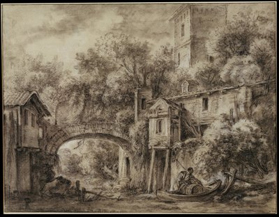 Capriccio architettonico con il mulino di Quiquengrogne, nei pressi di Charenton da François Boucher