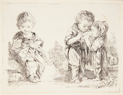 Bambino seduto su un cumulo di terra e I piccoli bevitori di latte da François Boucher