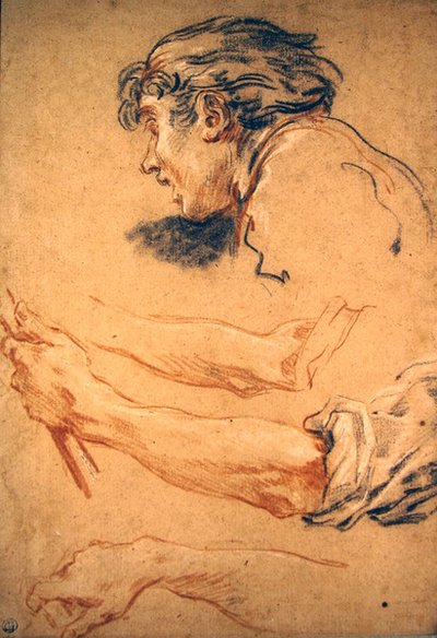 Testa di un pastorello e studi della sua mano e braccio da François Boucher