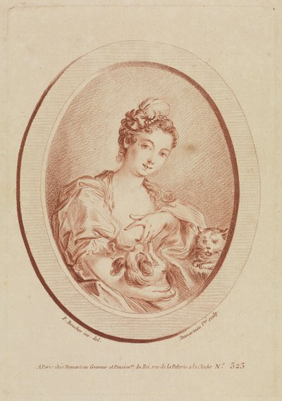 Giovane donna con un cagnolino e un gattino da François Boucher
