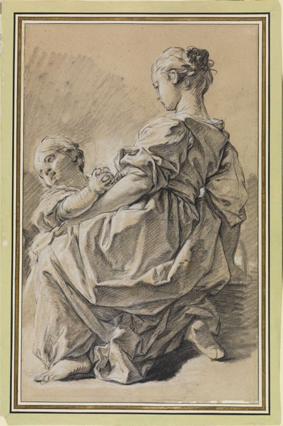 Giovane donna inginocchiata con un bambino da François Boucher