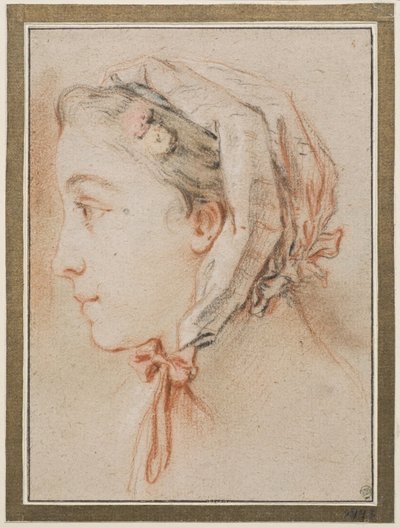 Testa di donna, di profilo con un berretto da François Boucher