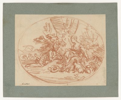 Coppia sdraiata sotto gli alberi (controstampa) da François Boucher