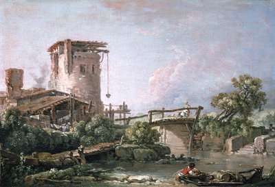 Paesaggio con torre e ponte da François Boucher
