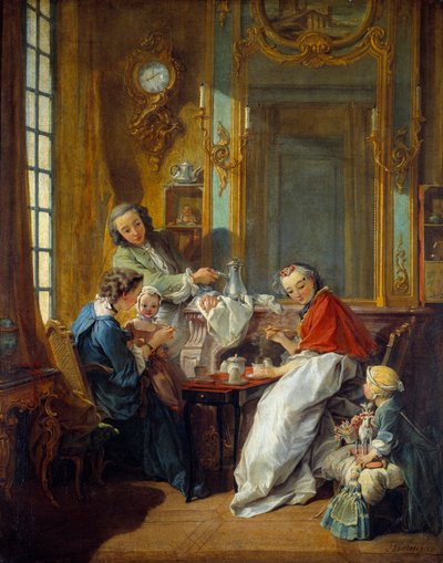 Scena di pranzo in un interno borghese. Dipinto di François Boucher (1703-1770) 1739 da François Boucher