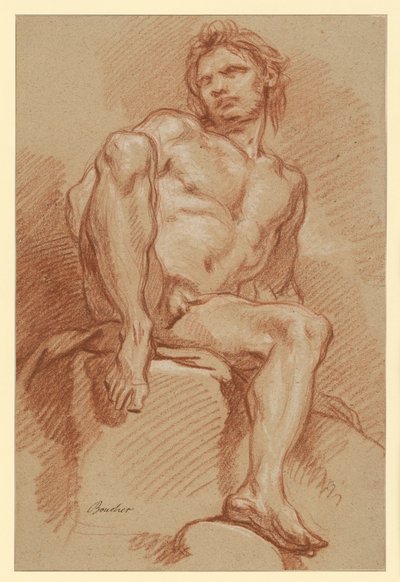 Studio di nudo maschile, seduto e visto di fronte da François Boucher