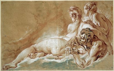 Naiadi e tritone. Disegno a sanguigna e matita di François Boucher (1703-1770) 1753 da François Boucher