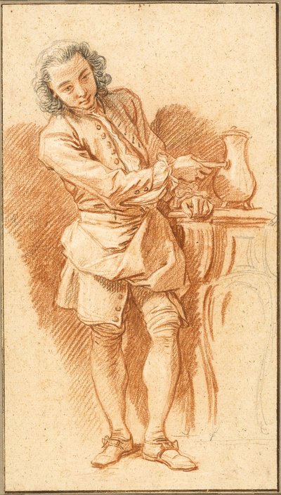 Studio di valletto con caffettiera, 1739 circa (gesso rosso, con gesso nero e tocchi di grafite, accentuati con gesso bianco, su carta vergata) da François Boucher
