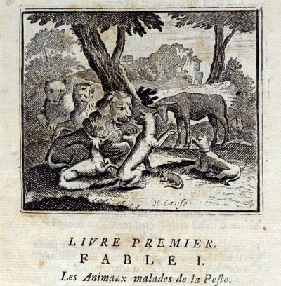 Animali malati di peste. Favole di Jean de La Fontaine (1621-95). Illustrazione di François Chauveau (1613-1676). Edizione del 1728. da Francois Chauveau