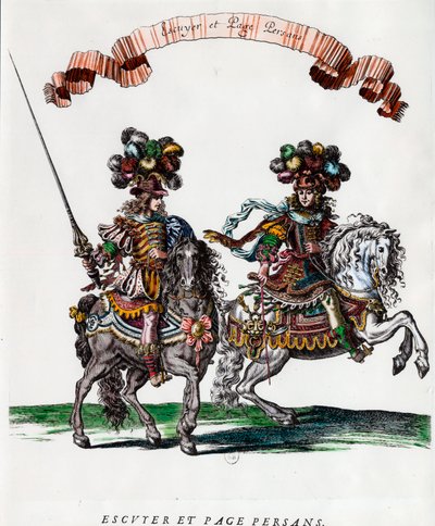 Scudiero e paggio persiano durante il carosello dato da Re Luigi XIV. Incisione di Francois Chauveau ca. 1662 Collezione privata da Francois Chauveau