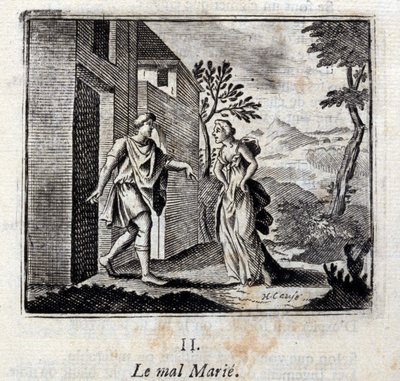 Il male si sposa. Favole di Jean de La Fontaine (1621-95). Illustrazione di François Chauveau (1613-1676). Edizione del 1728. da Francois Chauveau