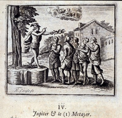 Giove e il Metayer. Favole di Jean de La Fontaine. Illustrazione di François Chauveau. Edizione del 1728 da Francois Chauveau