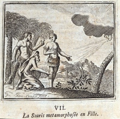 Il Topo trasformato in ragazza. Favole di Jean de La Fontaine (1621-95). Illustrazione di François Chauveau (1613-1676). Edizione del 1728 da Francois Chauveau