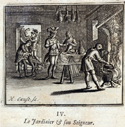 Il giardiniere e il suo signore. Favole di Jean de La Fontaine. Illustrazione di François Chauveau. Edizione del 1728 da Francois Chauveau