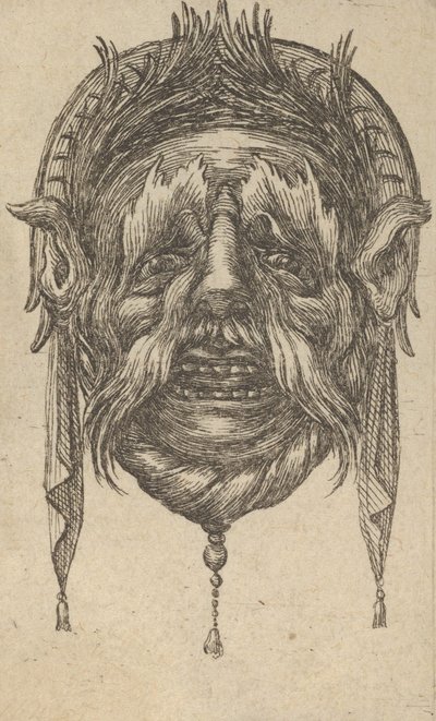 Maschera con sopracciglia lunghe e baffi e un copricapo con stoffa pendente, da Dive..., ca. 1635-45 da Francois Chauveau