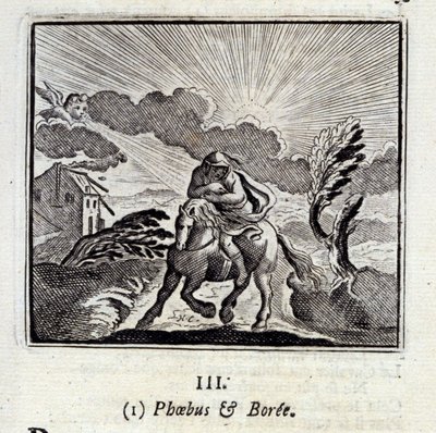 Febo e Borea. Favole di Jean de La Fontaine (1621-95). Illustrazione di François Chauveau (1613-1676). Edizione del 1728 da Francois Chauveau