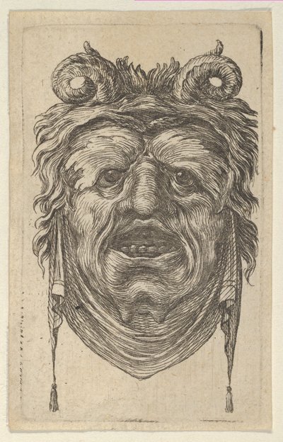 Maschera di satiro con corna ricci, sopracciglia fogliate e un panno appeso sotto il mento, ca. 1635-45 da Francois Chauveau