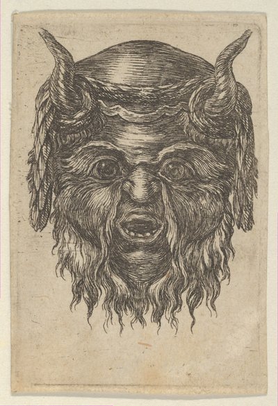 Maschera di satiro con una corona di alloro drappeggiata sulle corna, da Divers Masques, ca. 1635-45 da Francois Chauveau
