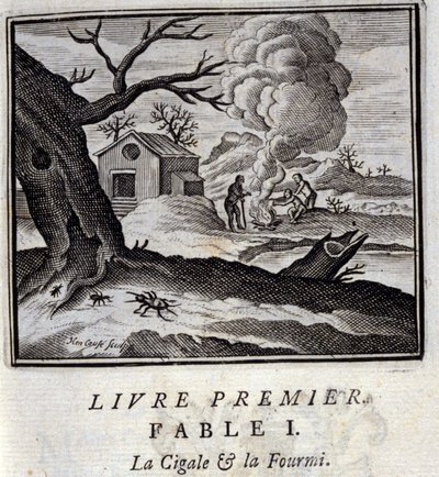 La cicala e la formica. Favole di Jean de La Fontaine. Illustrazione di François Chauveau. Edizione del 1728. da Francois Chauveau