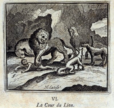 La corte del leone. Favole di Jean de La Fontaine (1621-95). Illustrazione di François Chauveau (1613-1676). Edizione del 1728. da Francois Chauveau