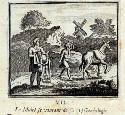 Il cefalo che si vanta della sua genealogia. Favole di Jean de La Fontaine (1621-95). Illustrazione di François Chauveau (1613-1676). Edizione del 1728. da Francois Chauveau