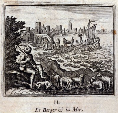 Il pastore e il mare. Favole di Jean de La Fontaine (1621-95). Illustrazione di François Chauveau (1613-1676). Edizione del 1728. da Francois Chauveau