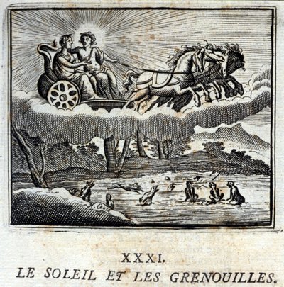 Il Sole e le Rane. Favole di Jean de La Fontaine (1621-95). Illustrazione di François Chauveau (1613-1676). Edizione del 1728 da Francois Chauveau