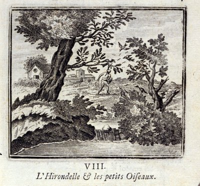 La rondine e i piccoli uccelli. Favole di Jean de La Fontaine. Illustrazione di François Chauveau. Edizione del 1728. da Francois Chauveau