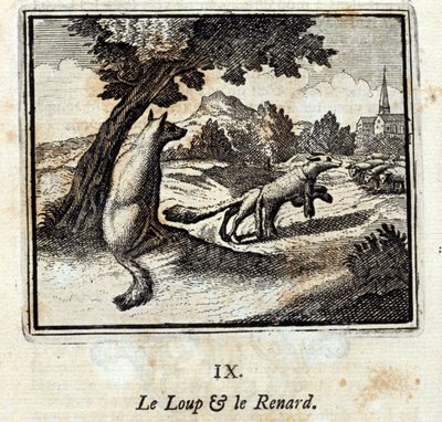 Il lupo e la volpe. Favole di Jean de La Fontaine. Illustrazione di François Chauveau. Edizione del 1728. da Francois Chauveau
