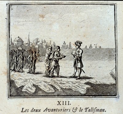 I due avventurieri e il talismano. Favole di Jean de La Fontaine (1621-95). Illustrazione di François Chauveau (1613-1676). Edizione del 1728 da Francois Chauveau